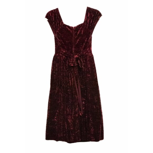Kiki Kids Girls Wine Red Velvet Midi Dress Scoop Neck Zip Tie Back Cap Sleeve 12 - Picture 3 of 5